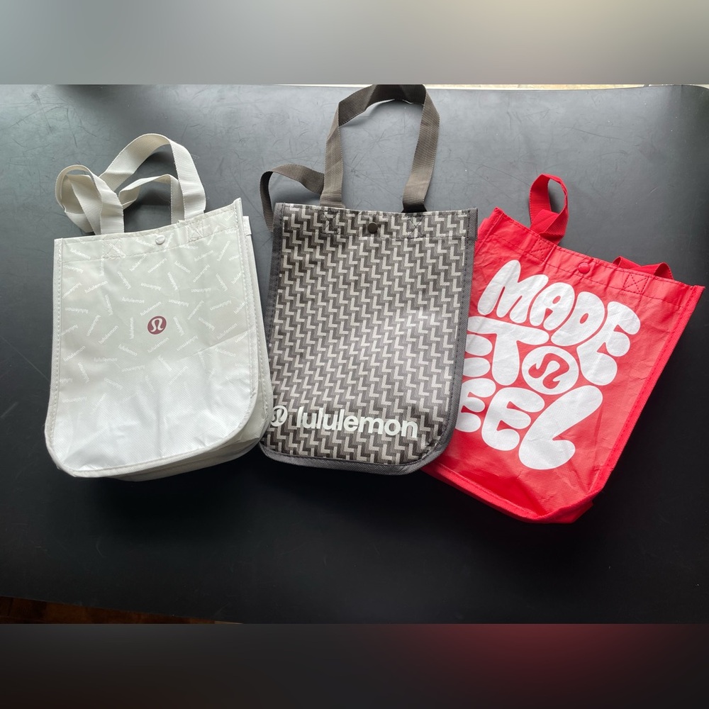 Lululemon 3 Small 2026 Logo Reusable Shopping Bag New Red & White/ Brow/wht